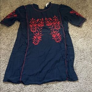 Zara Navy Dress with Red Embroidery | Size Small